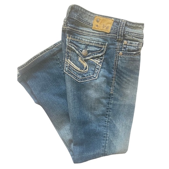 Silver Suki Blue Denim Flare Wide Leg Denim women’s 27x32 - Picture 4 of 9